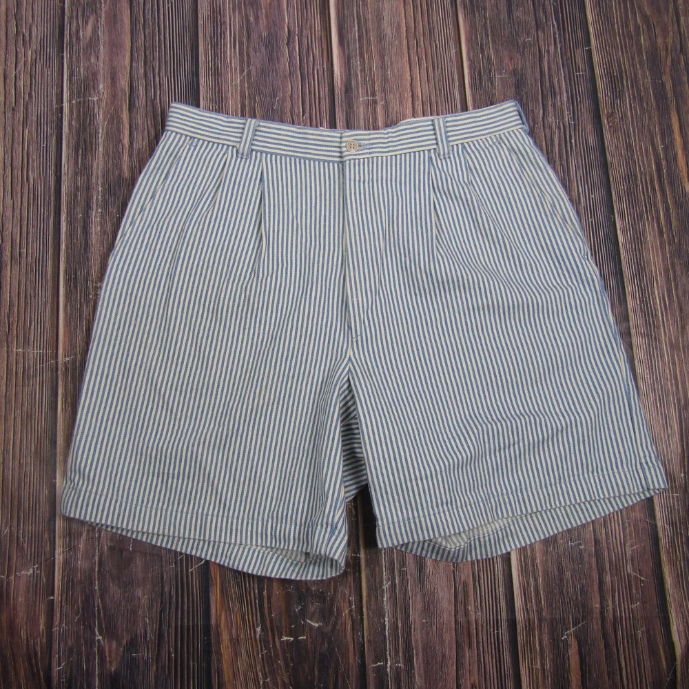 Vintage Cotton‎ Supply Co Mens 36 Blue Striped Pleated Chino Shorts USA Summer